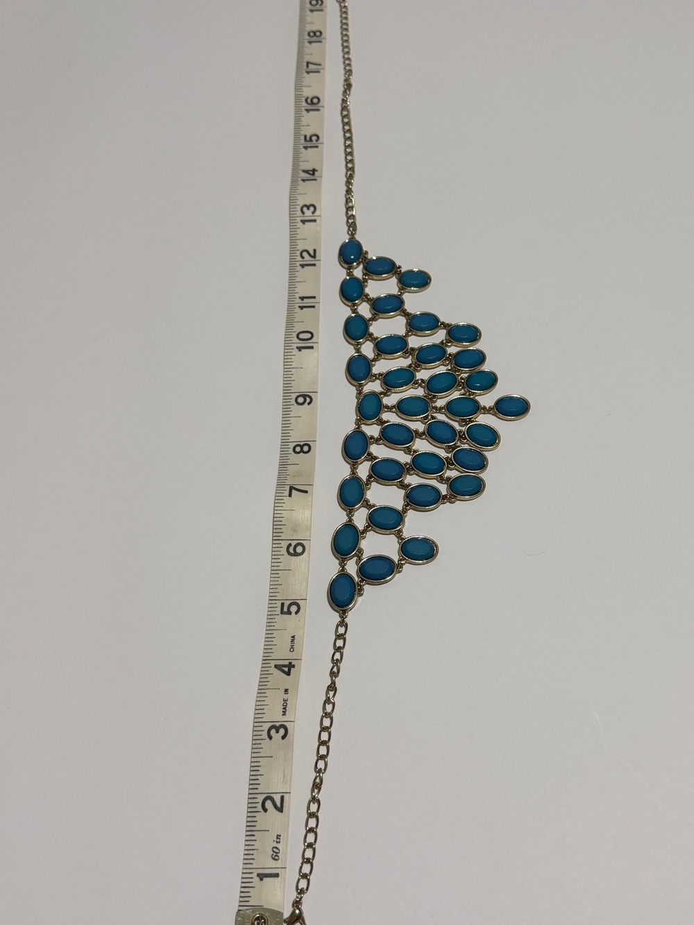 Bold Teal Bib Statement Necklace Gold Tone Layered Boho - Picture 5 of 10